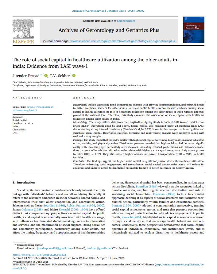 The role of social capital in healthcare utilization among the older adults in India: Evidence from LASI wave-1
