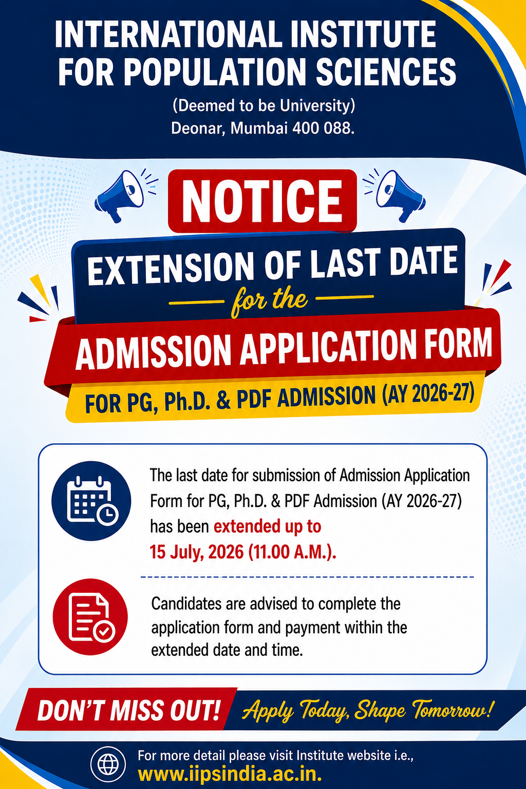 Extension of last date for the Online Application Form for PG & Ph.D. admission (AY 2026-27) Extension of last date for the Online Application Form for PG & Ph.D. admission (AY 2026-27)