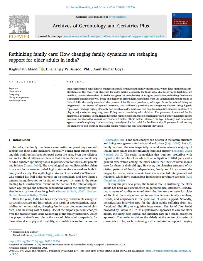 Rethinking family care: How changing family dynamics are reshaping support for older adults in india?